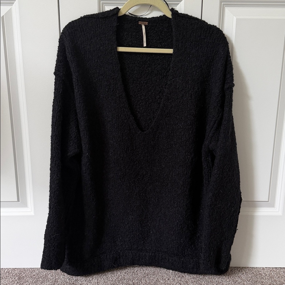 Free People alpaca wool knit v neck pullover sweater in black size small